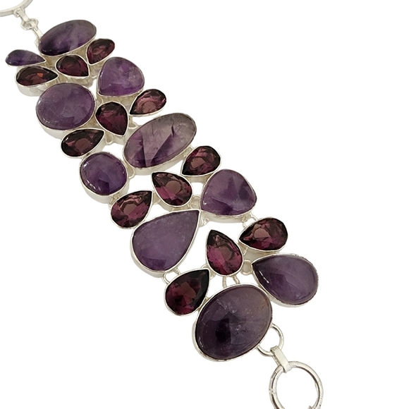 Amethyst statement silver gemstone bracelet chunky purple plum genuine Q05 - Picture 1 of 12